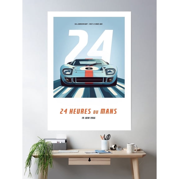 Le Mans 1966 Vintage Poster - 24 Heures Du Mans Poster Wall Art, Modern Wall Decor For Living Room Bedroom, 16x24 UNFRAMED