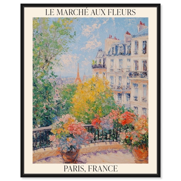 Le MarchÃ© aux Fleurs Canvas Monet Inspired Poster by Art Remedy, Black Frame, 36" x 45"