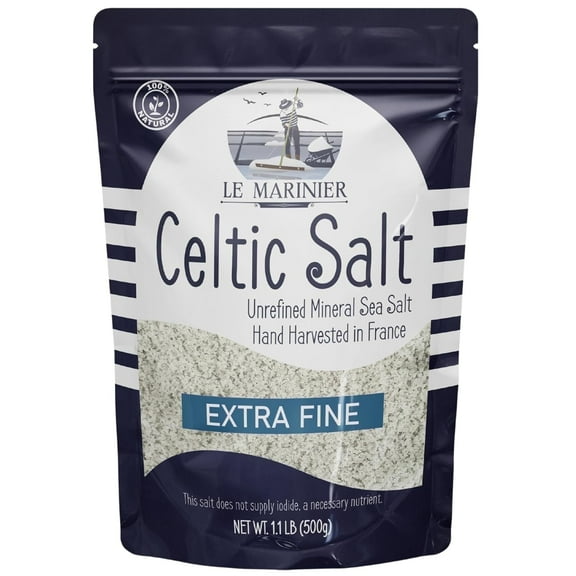 Le Marinier Celtic Salt Extra Fine, 1.1lb - 18oz. Unrefined Sea Salt 100% Natural, Hand Harvested Mineral Sea Salt (1.1lb Extra Fine)