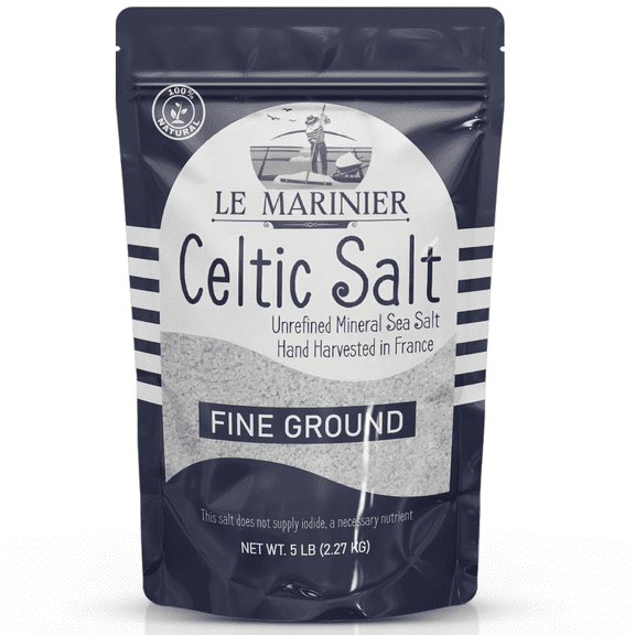 Le Marinier Celtic Salt Organic Fine Ground, 5lb Mineral Rich 100% Natural and Unrefined French Sea Salt Organic. Hand Harvested Mineral Sea Salt, Sal Celtica Organica (5lb Fine Ground)