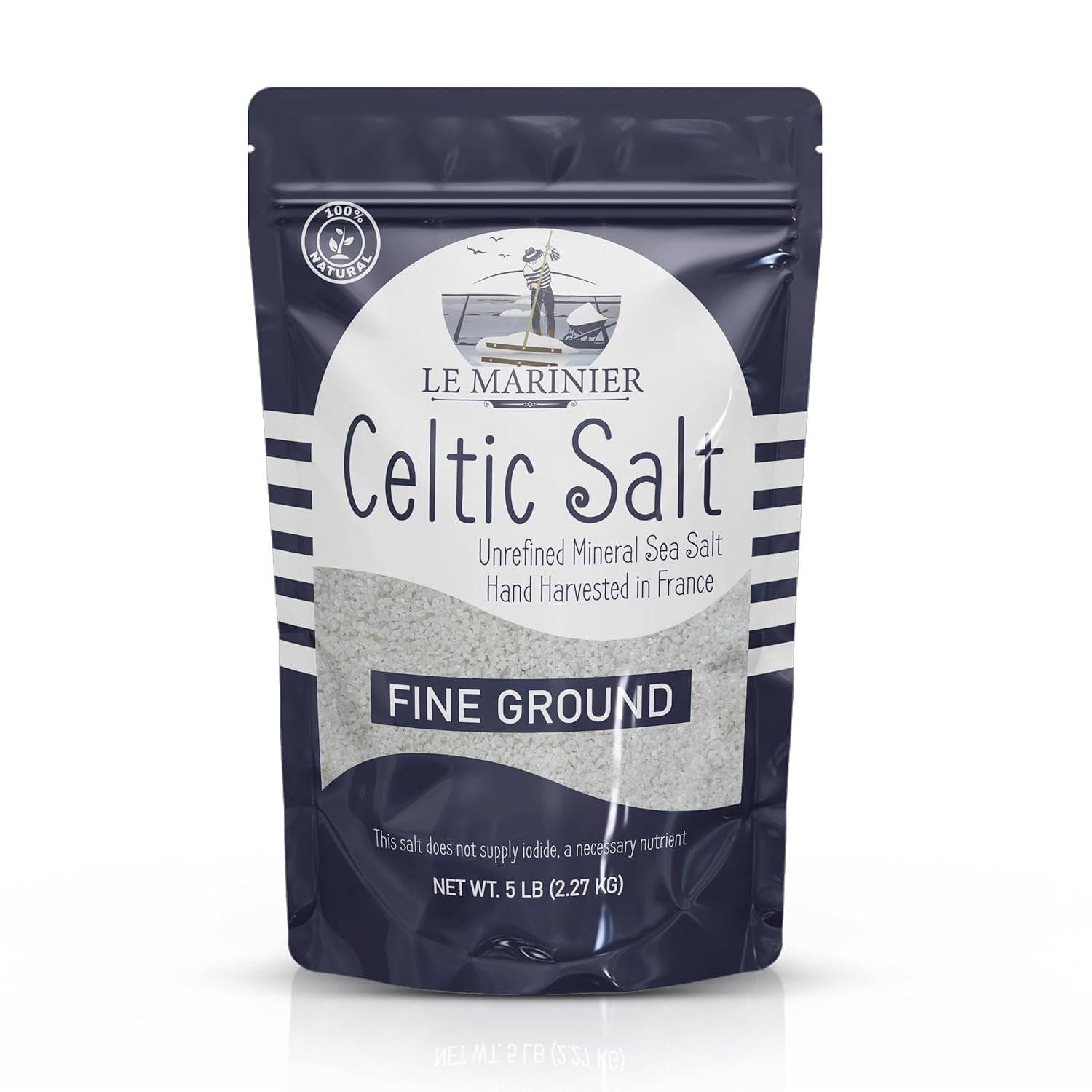 Le Marinier Celtic Salt Organic Fine Ground, 5lb Mineral Rich 100% Natural and Unrefined French Sea Salt Organic. Hand Harvested Mineral Sea Salt, Sal Celtica Organica (5lb Fine Ground)