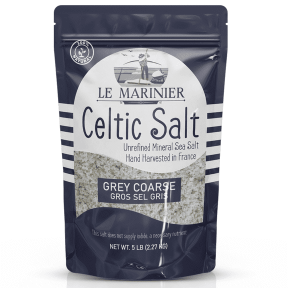 Le Marinier Celtic Salt Organic Grey Coarse, 5lb Mineral Rich 100% Natural and Unrefined French Sea Salt Organic. Hand Harvested Mineral Sea Salt, Sal Celtica Organica, Sel Gris (5lb Grey Coarse)