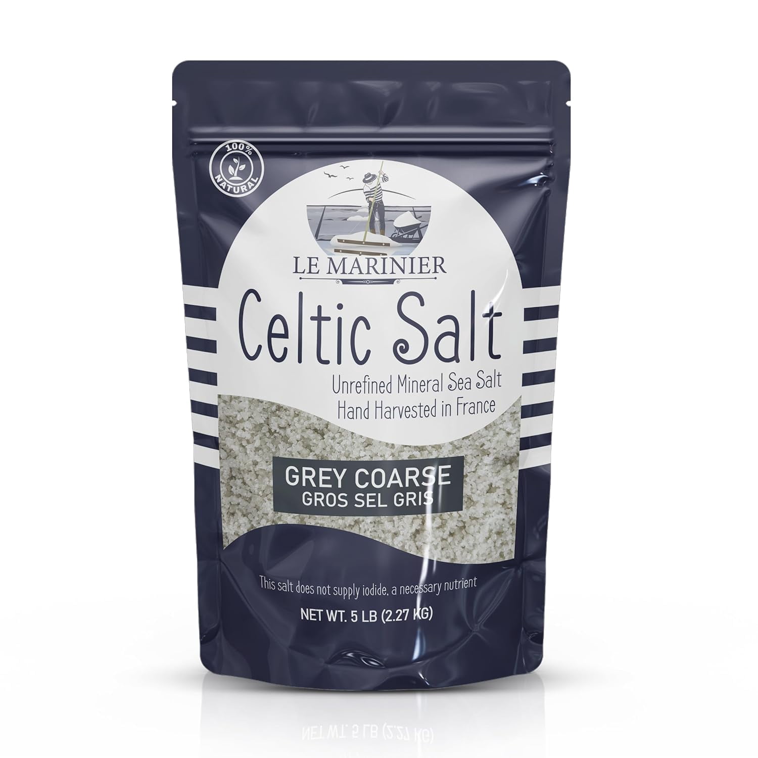 Le Marinier Celtic Salt Organic Grey Coarse, 5lb Mineral Rich 100% Natural and Unrefined French Sea Salt Organic. Hand Harvested Mineral Sea Salt, Sal Celtica Organica, Sel Gris (5lb Grey Coarse)