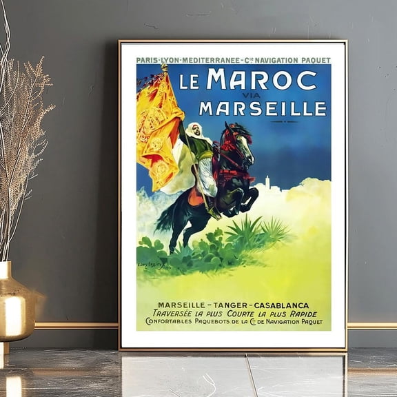 Le Maroc Marseille Tanger Casablanca Vintage Travel Poster - Vintage Morocco Poster Gift Idea Wall Decor Art