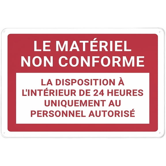 Le MatéRiel Non Conforme (Non-Conforming Material) French Sign for Business - 8"x12" Rust Free Aluminum UV Printed Sign, 4 Pre-Drilled Holes Durable Weatherproof, Warehouse, French Zone