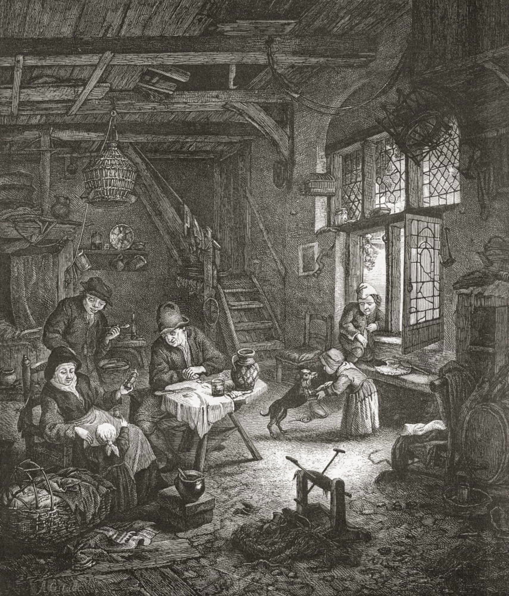 Le Menage Rustique By Adriaen Van Ostade From Histoire Des Peintres De Toutes Les coles cole Hollandaise Published 1863 Canvas Art - Ken Welsh Design Pics (26 x 30)