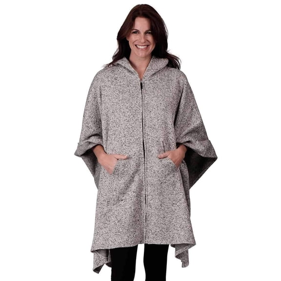 Le Moda Full Zip Hooded Poncho with Kangaroo Pockets One Size Fits All
