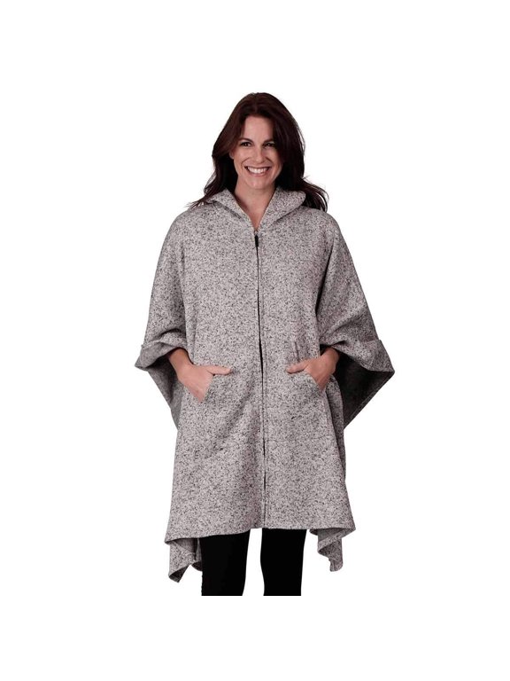 Full Zip Hooded Poncho with Kangaroo Pockets One Size Fits All