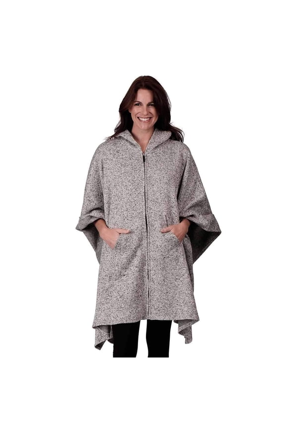Full Zip Hooded Poncho with Kangaroo Pockets One Size Fits All