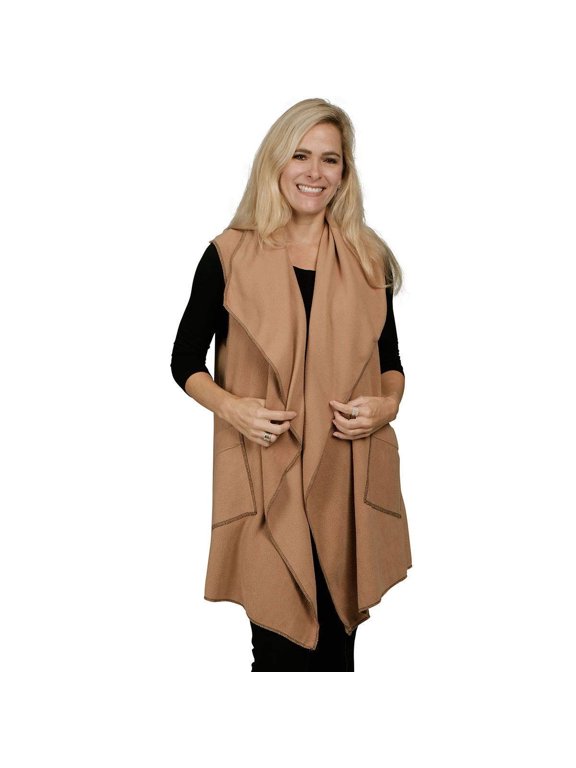 Womens Pocketed Open Front Fleece Vest Cardigan One Size Fits All