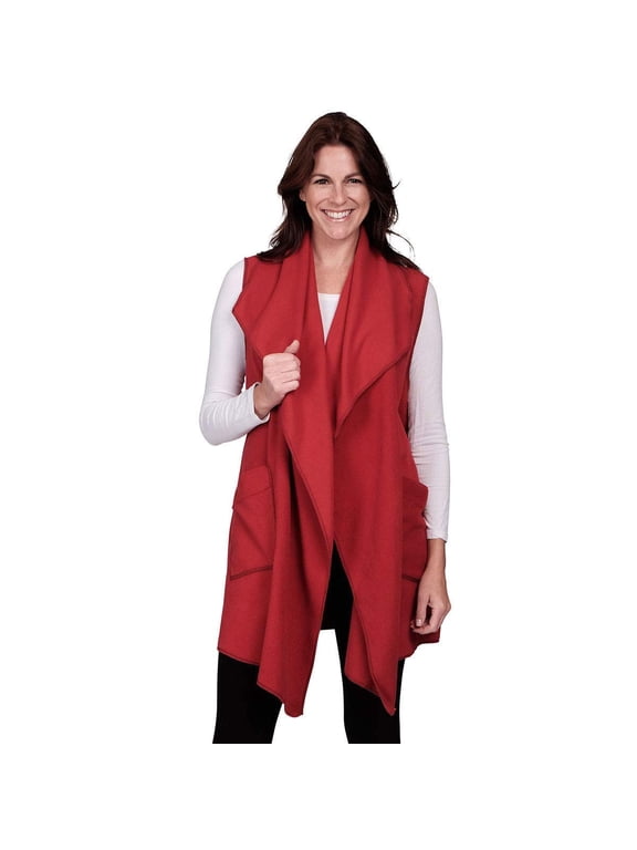 Women’s Pocketed Open Front Fleece Vest Cardigan One Size Fits All