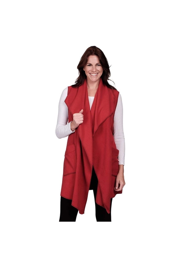 Women’s Pocketed Open Front Fleece Vest Cardigan One Size Fits All