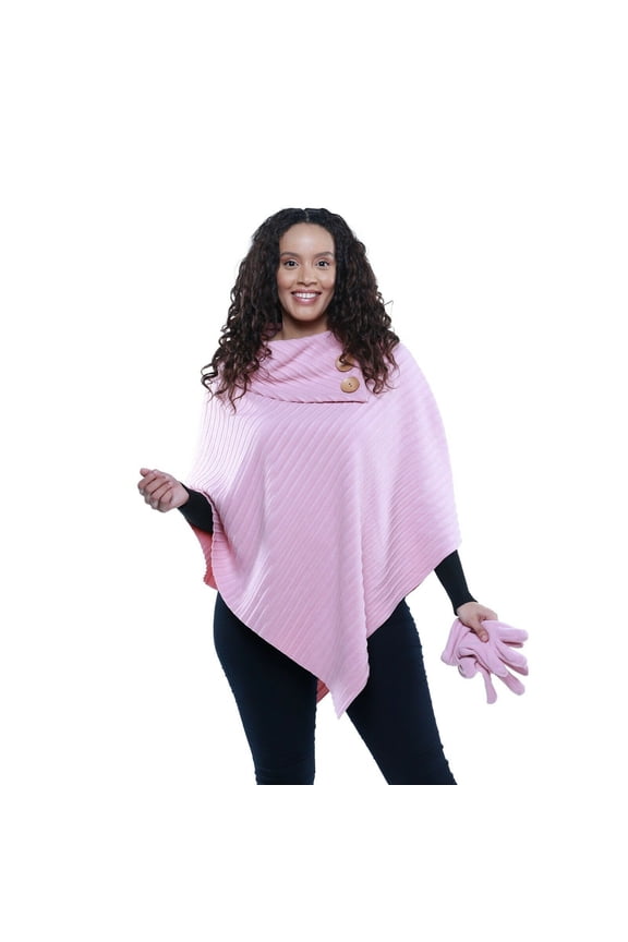 Women’s Shawl Collar Pleated Fleece Poncho One Size Fits All