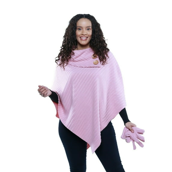 Le Moda Women’s Shawl Collar Pleated Fleece Poncho One Size Fits All