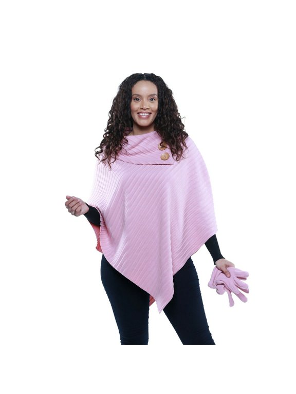 Women’s Shawl Collar Pleated Fleece Poncho One Size Fits All