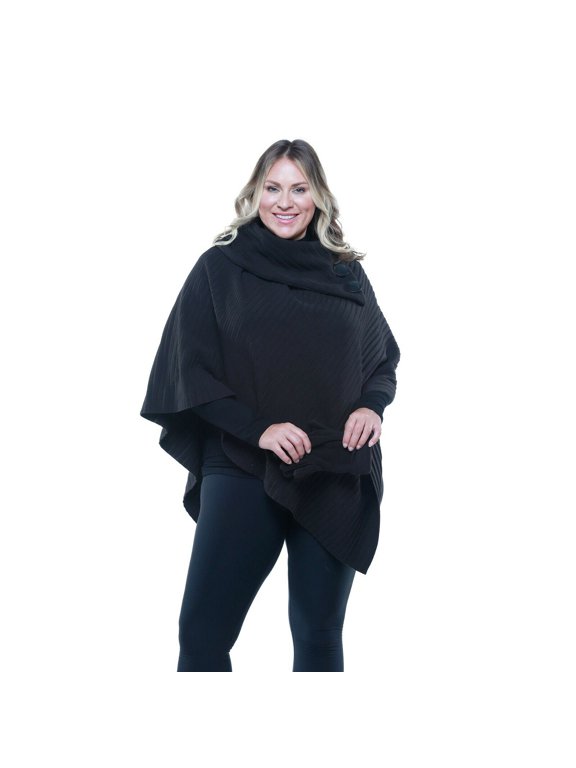 Women’s Shawl Collar Pleated Fleece Poncho One Size Fits All
