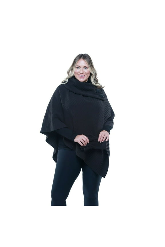 Women’s Shawl Collar Pleated Fleece Poncho One Size Fits All