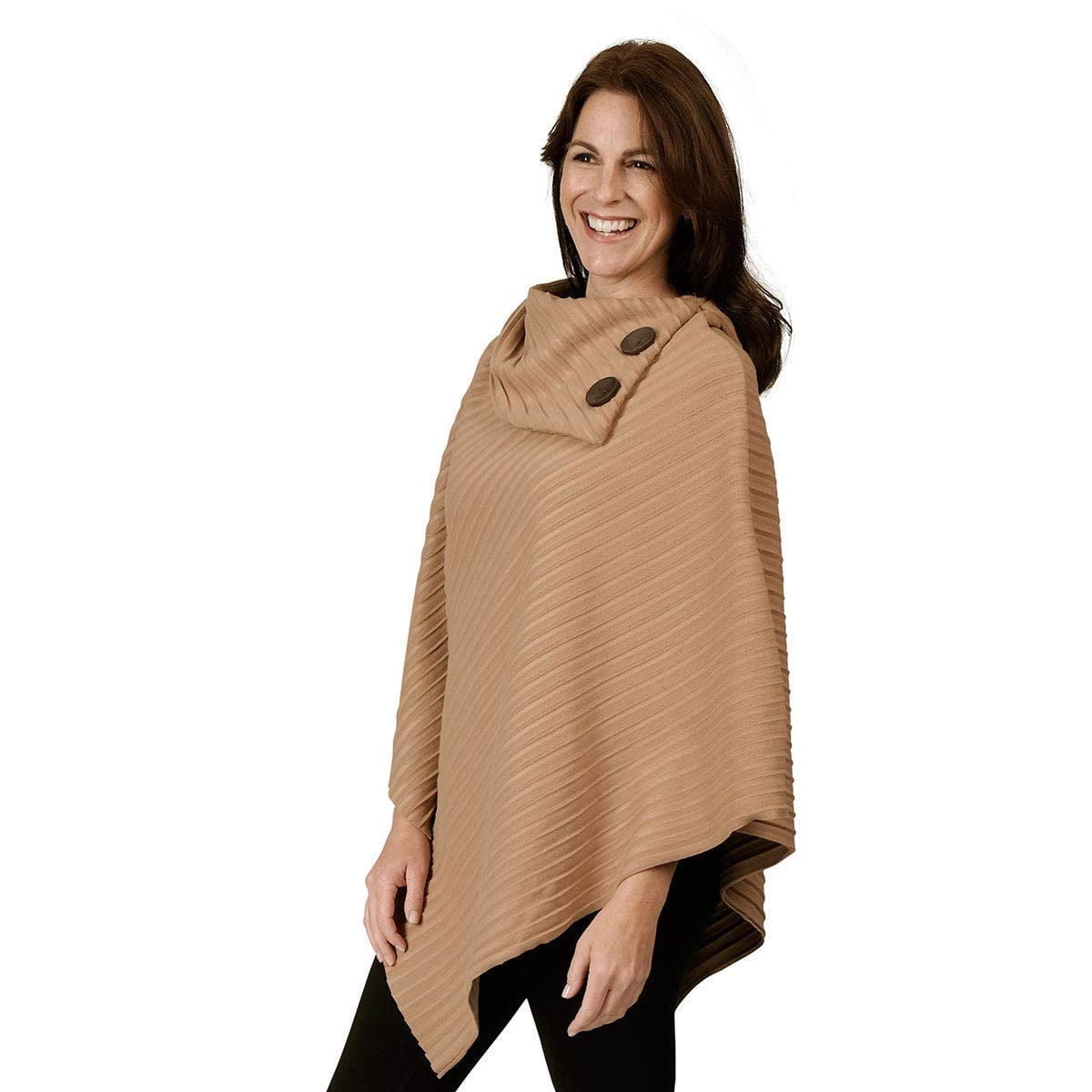 Le Moda Women's Shawl Collar Pleated Fleece Poncho One Size Fits