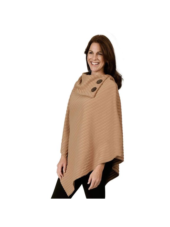 Women’s Shawl Collar Pleated Fleece Poncho One Size Fits All