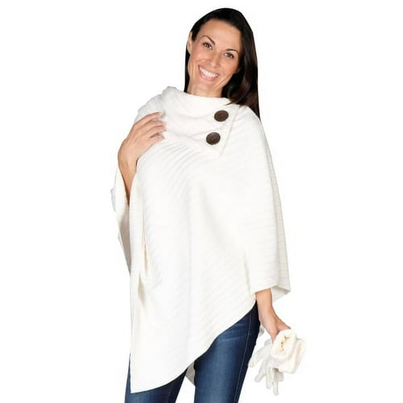 Le Moda Women’s Shawl Collar Pleated Fleece Poncho One Size Fits All
