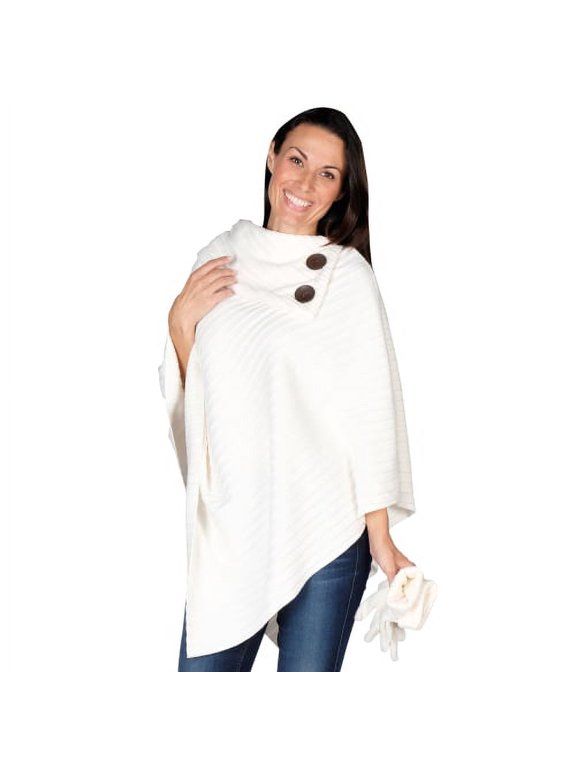 Women’s Shawl Collar Pleated Fleece Poncho One Size Fits All