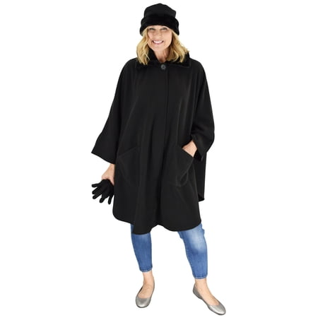Le Moda Women's Sherpa Trim Polar Fleece Wrap with Matching Gloves and Hat