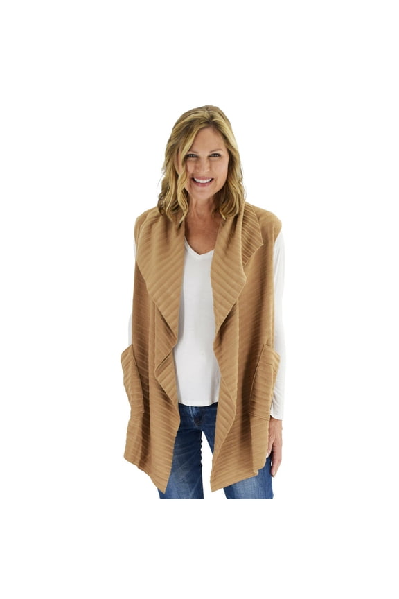 Women's Sleeveless Pleated Open Front Fleece Vest Cardigan with Pockets