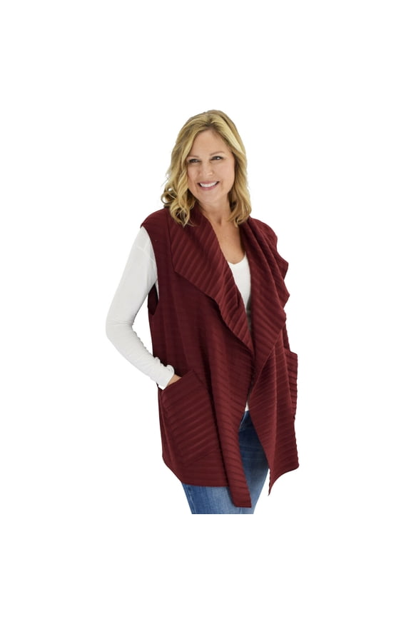 Women's Sleeveless Pleated Open Front Fleece Vest Cardigan with Pockets