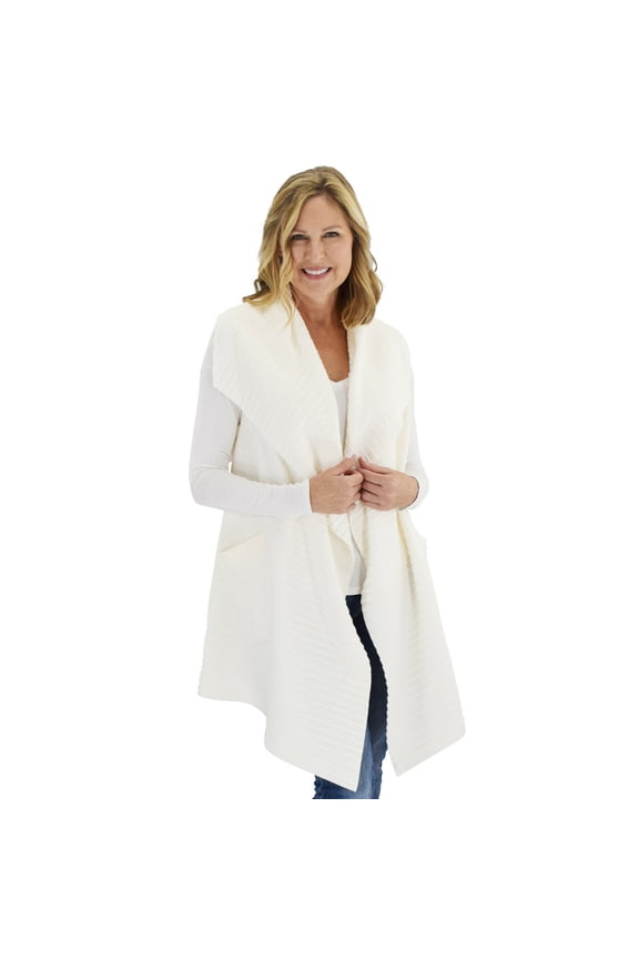 Women's Sleeveless Pleated Open Front Fleece Vest Cardigan with Pockets