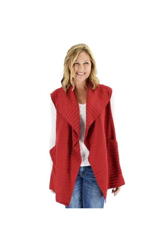 Women's Sleeveless Pleated Open Front Fleece Vest Cardigan with Pockets