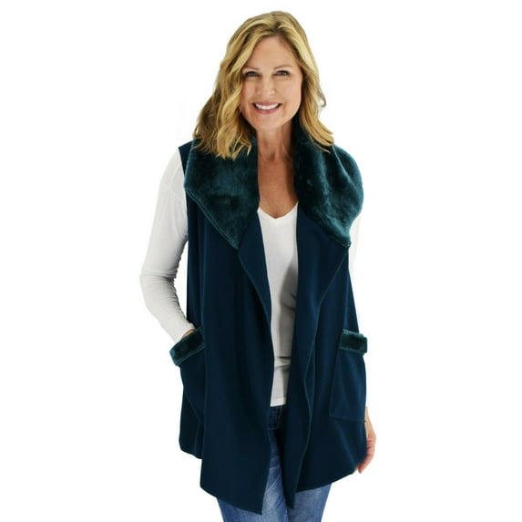 Le Moda Women's Trimmed Fleece Vest - Fashionable Solid Color Long Fleece Vest