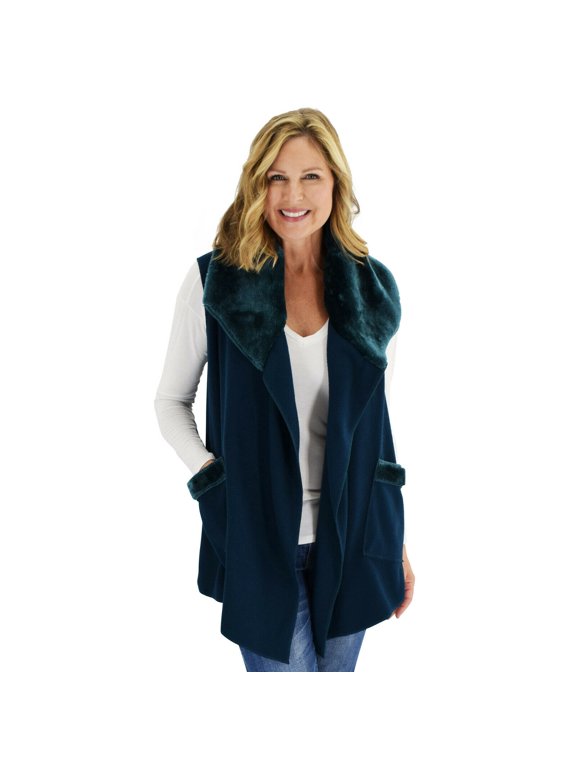 Women's Trimmed Fleece Vest - Fashionable Solid Color Long Fleece Vest