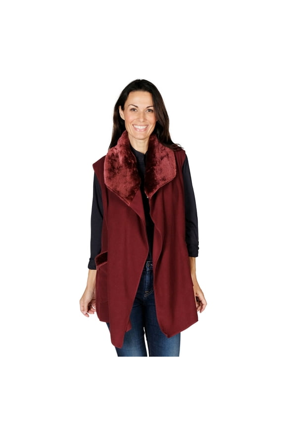 Women's Trimmed Fleece Vest - Fashionable Solid Color Long Fleece Vest