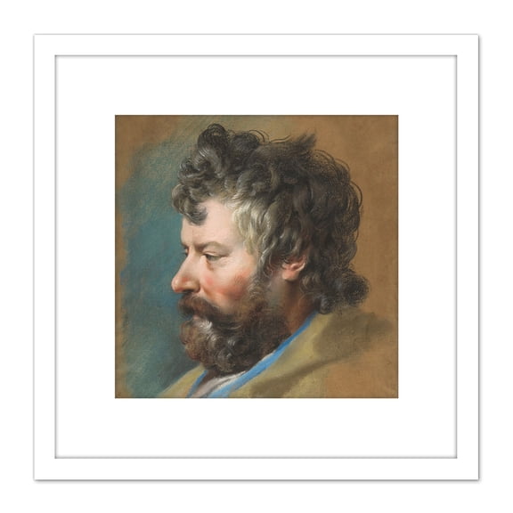 Le Moyne Head Bearded Man Profile Left Painting 8X8 Inch Square Wooden Framed Wall Art Print Picture with Mount
