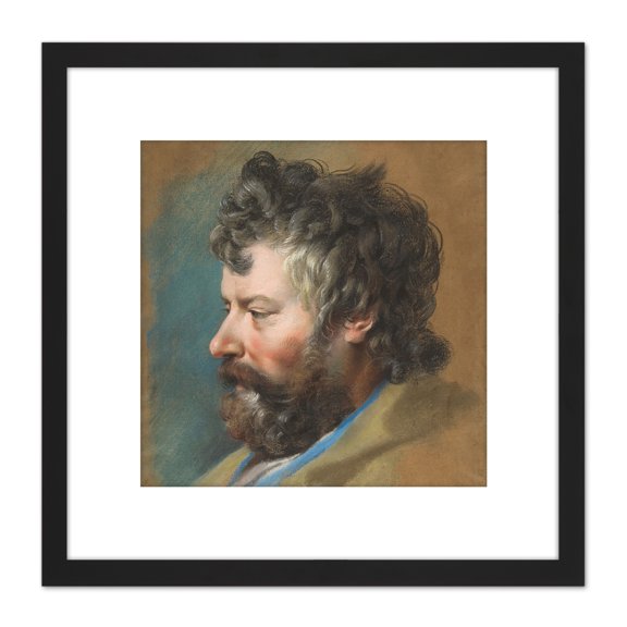 Le Moyne Head Bearded Man Profile Left Painting 8X8 Inch Square Wooden Framed Wall Art Print Picture with Mount