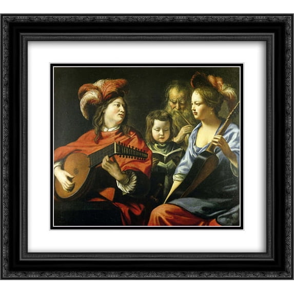 Le Nain brothers 2x Matted 22x20 Black Ornate Framed Art Print 'The Concert'