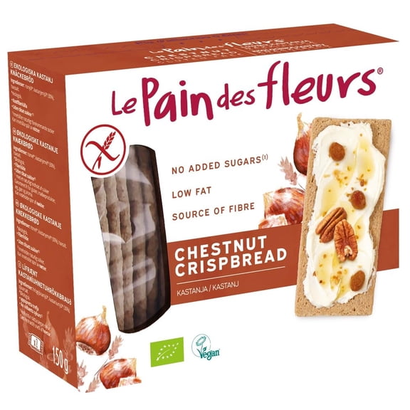 Le Pain des Fleurs 150g (Packet Of 6) Organic Chestnut Crispbread Gluten Free, Vegan, Wheat Free Light & Crisp Texture No Added Sugar Source of Fibre