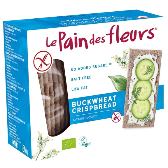 Le Pain des Fleurs 6 x 150g Organic Buckwheat Crispbread Gluten-Free, No Salt, No Added Sugar, High in Fiber, Vegan Friendly Clean, Plant-Based Snack