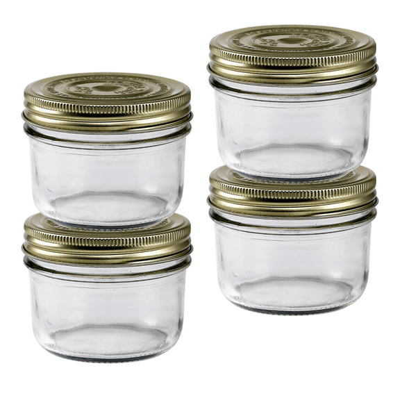 Le Parfait - 4pk, 350ml Wide Mouth French Glass Mason Jar w/ 2-Pc Gold Lid, 12oz