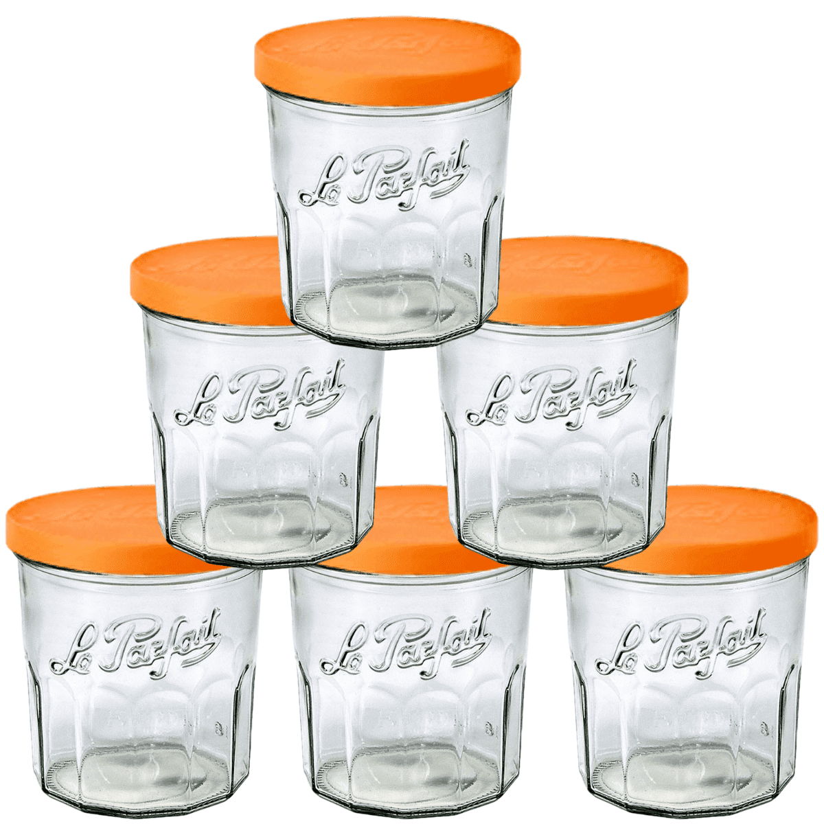 Le Parfait 11oz Clear Glass Meal Prep Jars with Orange Lids, Set of 6