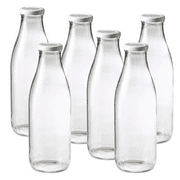 Le Parfait Milk Bottles - 1L French Glass Preserving Bottles w/ 48mm Printed Logo Metal Twist Cap, 32oz/Quart Pack of 6