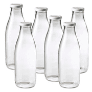 Le Parfait Milk Bottles - 1L French Glass Preserving Bottles w/ 48mm Printed Logo Metal Twist Cap, 32oz/Quart (Pack of 6)