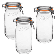 Le Parfait Super Jar - 1.5L French Glass Canning Jar w/Round Body, Airtight Rubber Seal & Glass Lid, 48oz/Quart & Half Pack of 3 Stainless Wire