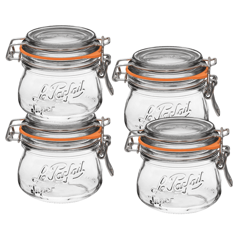 Le Parfait Super Jar - 1L French Glass Canning Jar w/Round Body, Airtight  Rubber Seal & Glass Lid (32oz/Quart, Single Jar)