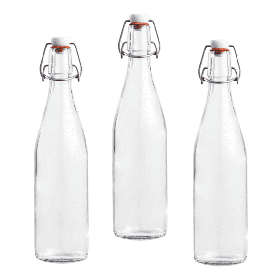 Le Parfait Swing Top Bottles - 500ml French Glass Preserving Bottles w/ Stainless Steel Hinged Stopper, 16oz/Pint (Pack of 3)