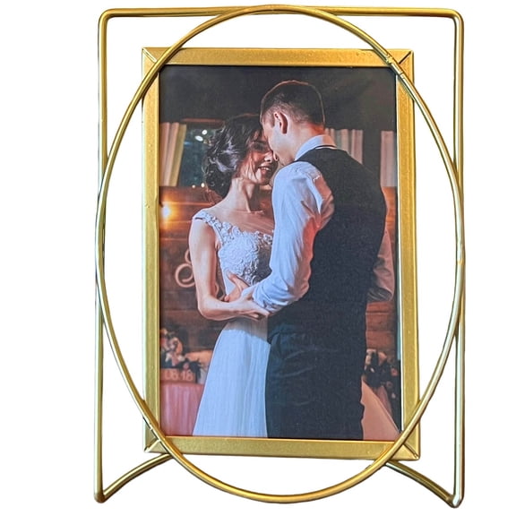 Le Parisienne Floating Picture Frame, 4 x 6 Inch Display Area, Gold Metal and Glass, Free Standing Table Top, Modernist Home Decor