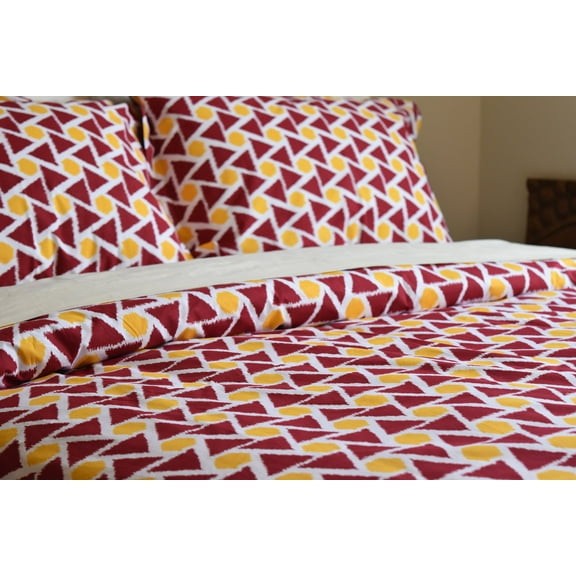 Le Parutti Cotton Percale 250 threads Bedding, 2-Piece Twin Duvet Cover Set with sham, Ikkat Red/Yellow