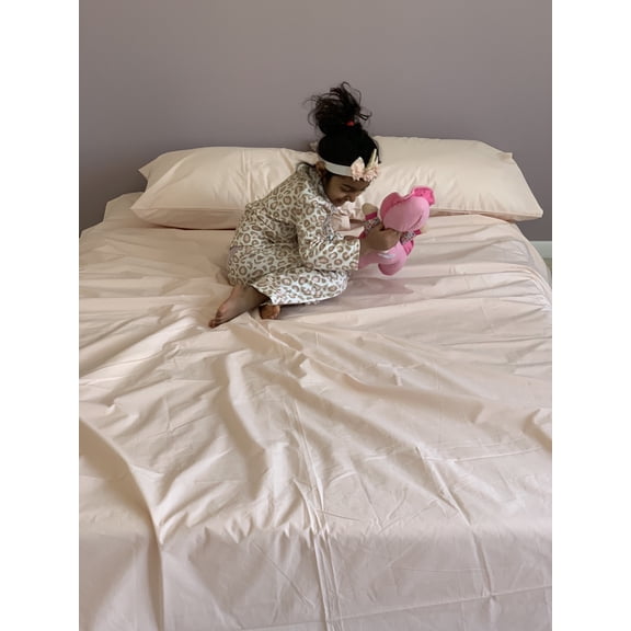 Le Parutti Queen 4-Piece Cotton Percale 250 Threads Bed Sheets, Blush, Ecofriendly Sustainable, Organic Inks