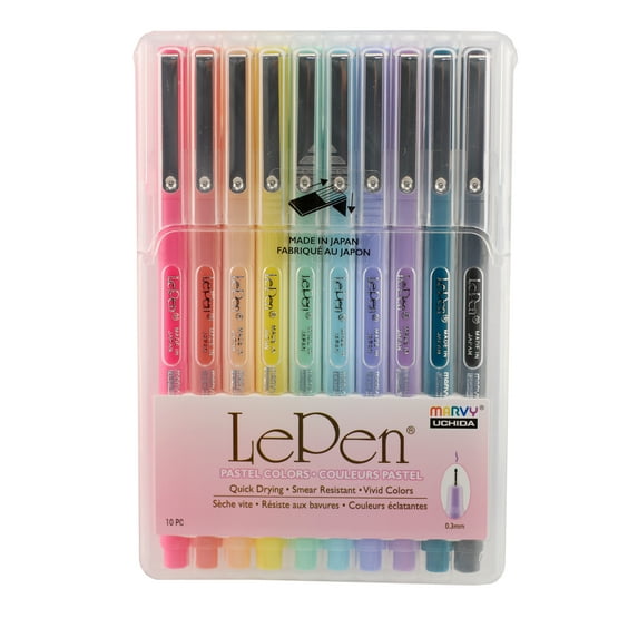 Le Pen Brand Felt Tip Pens, Medium Point, Pastel Color, 0.3mm Tip, 10 Count Assorted