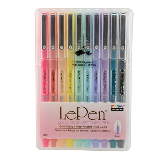 Le Pen Brand Felt Tip Pens, Pastel Color, Medium Point, .3mm tip,10 Count Assorted